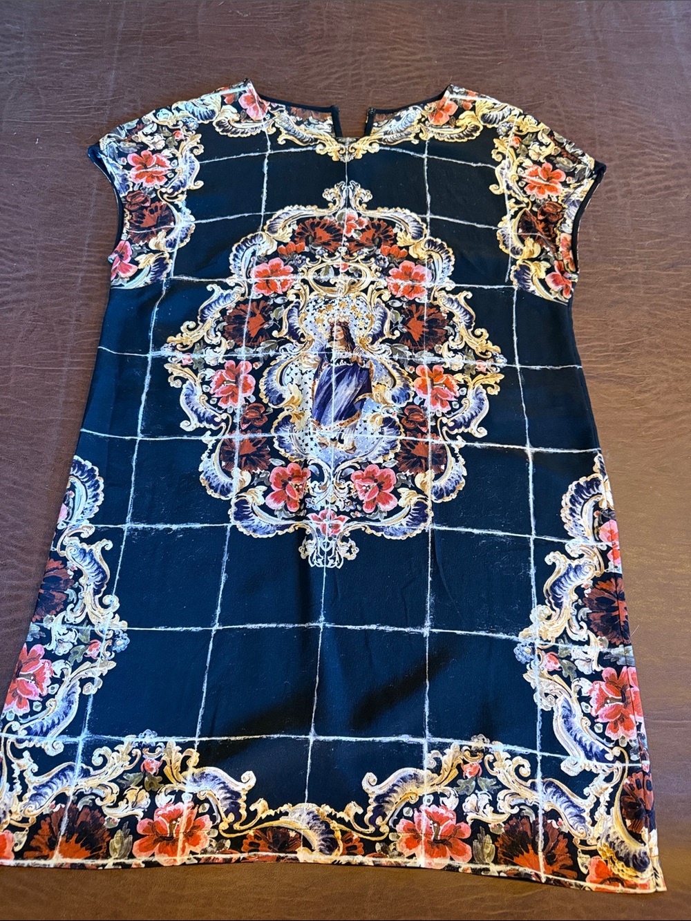 Floral Baroque Print Black Shift Dress